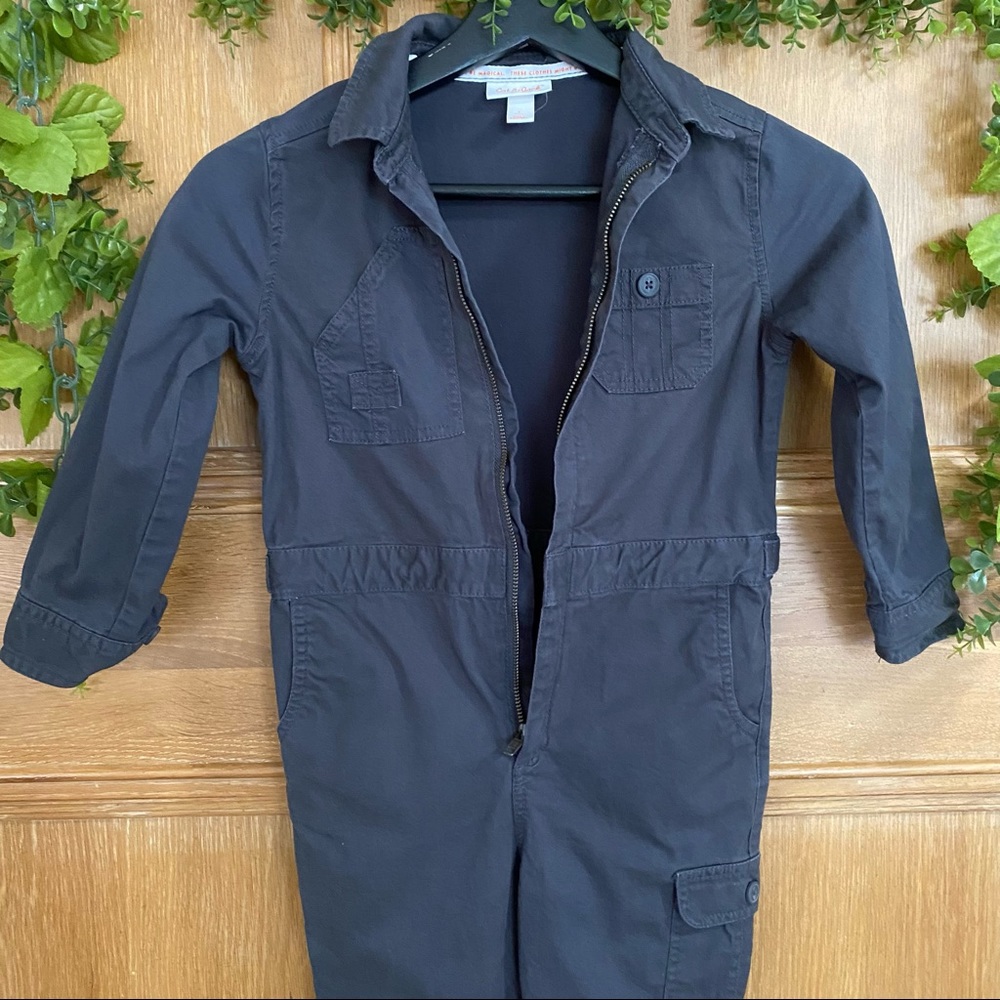 Boys Cat & Jack Long Sleeve Woven Dark Gray Romper Zipper front 5